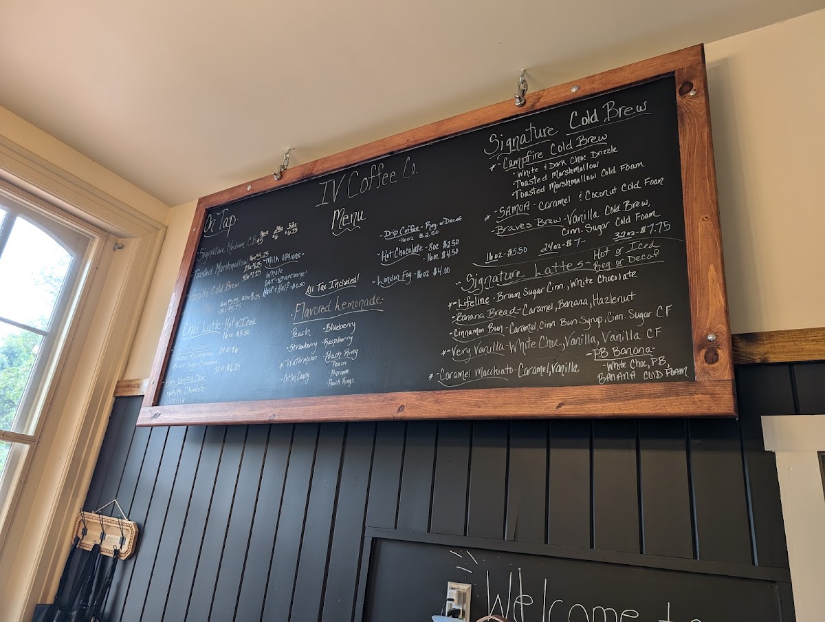 IV Coffee Co. menu board