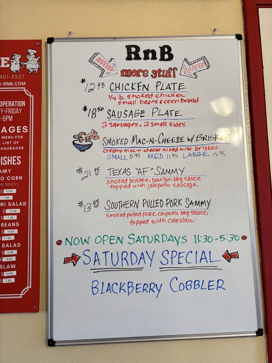 RNB BBQ and Sausage menu board