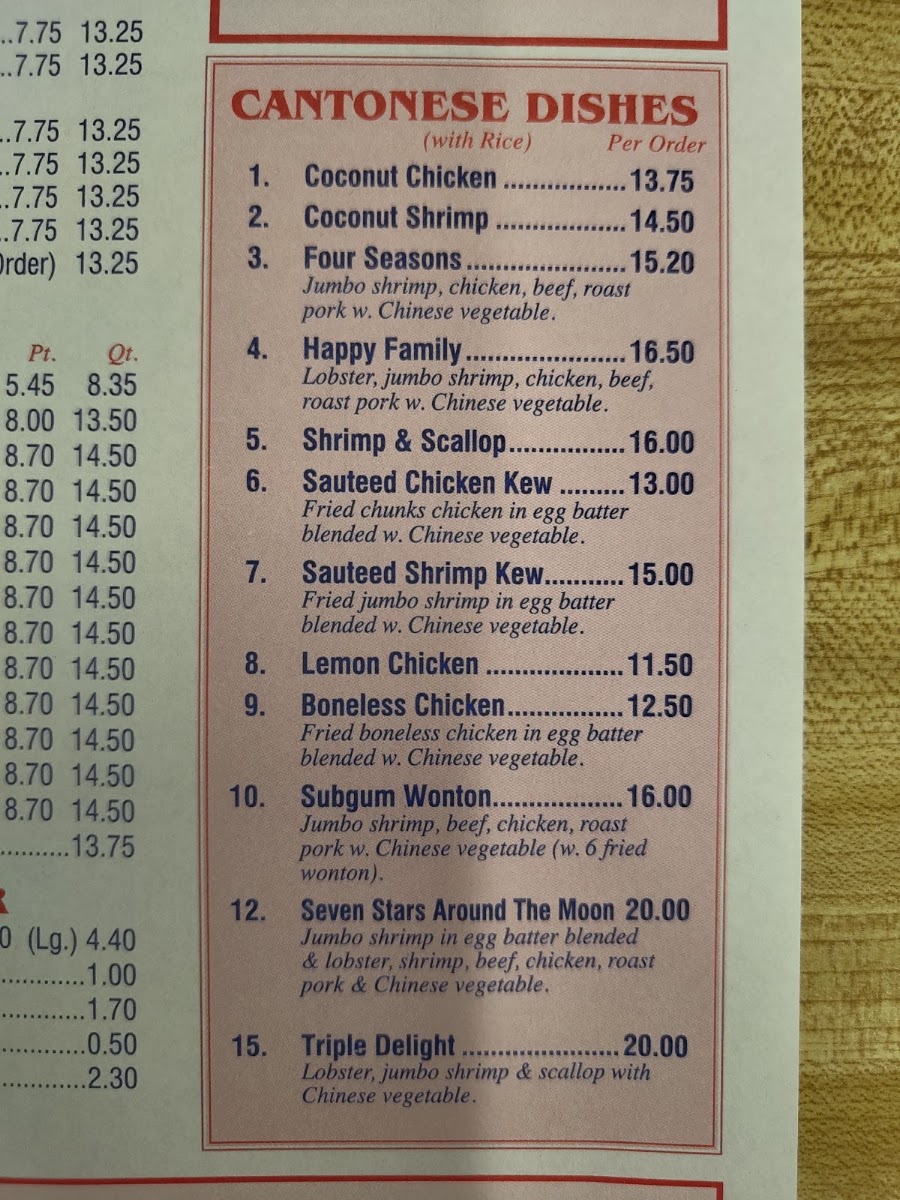 Liberty Chinatown kitchen menu board