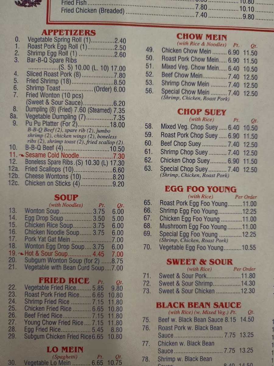 Liberty Chinatown kitchen menu board
