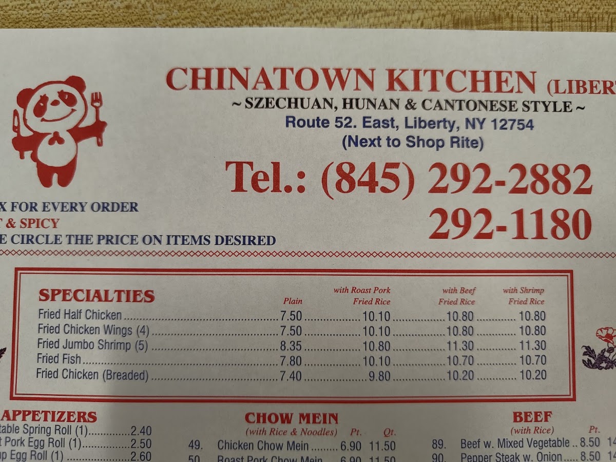 Liberty Chinatown kitchen menu board