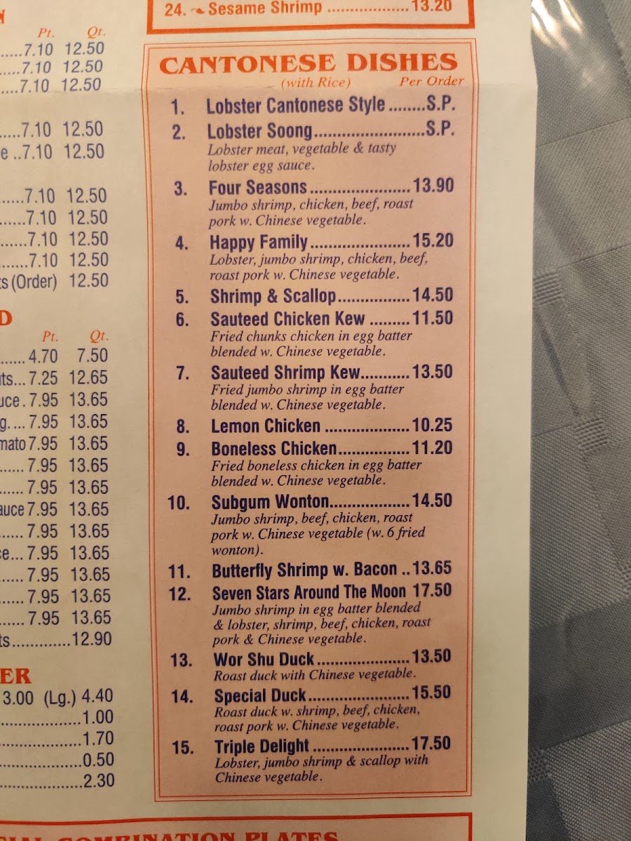 Liberty Chinatown kitchen menu board