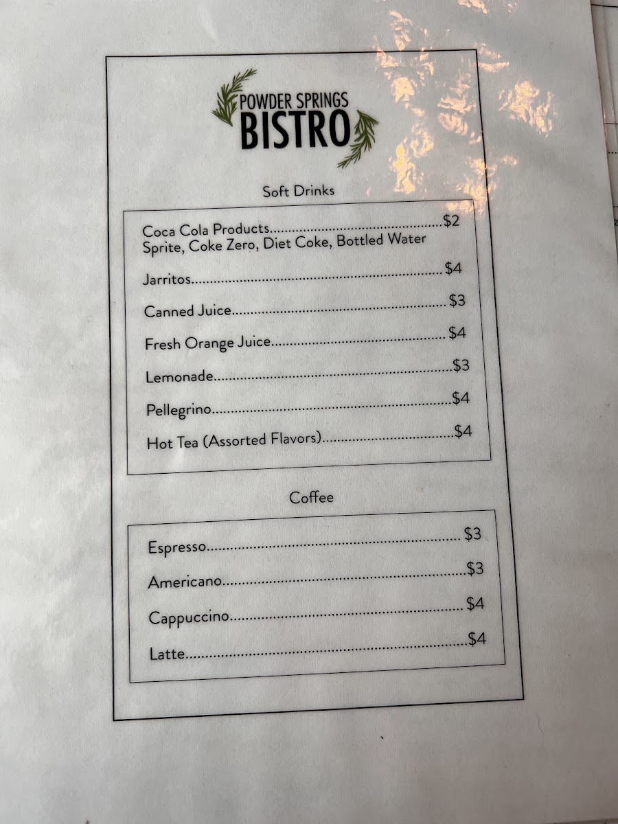 Powder Springs Bistro menu board