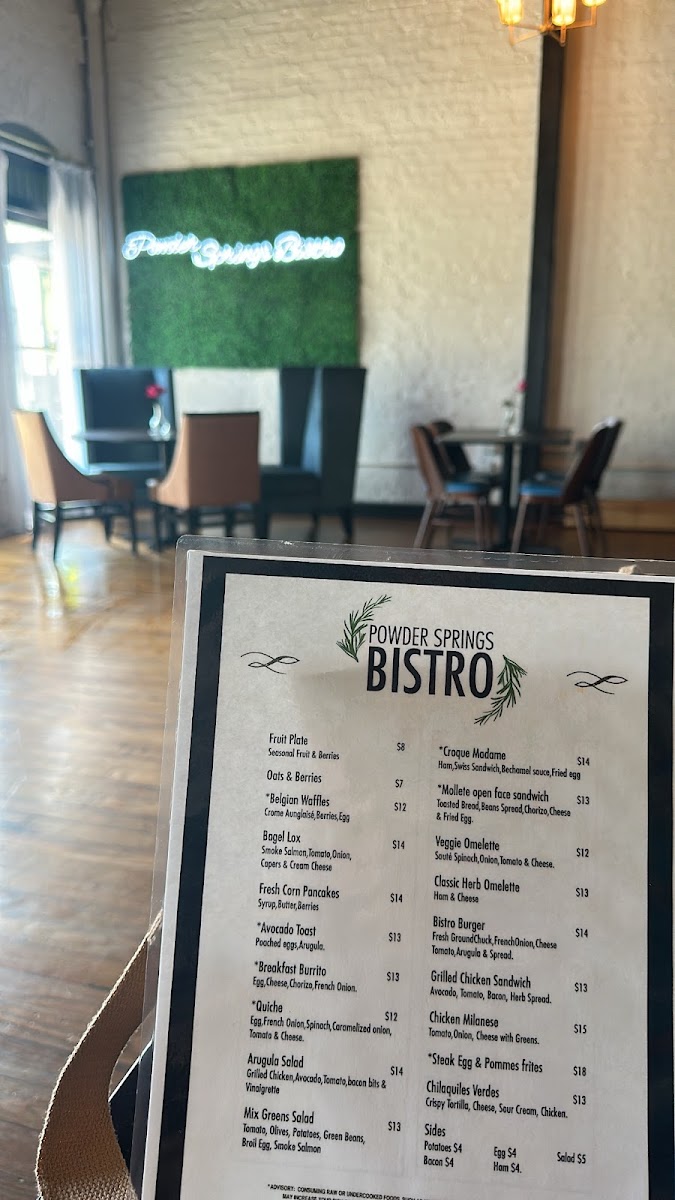 Powder Springs Bistro menu board