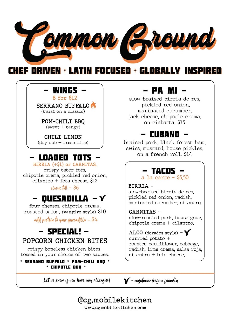Common Ground Mobile Kitchen menu board