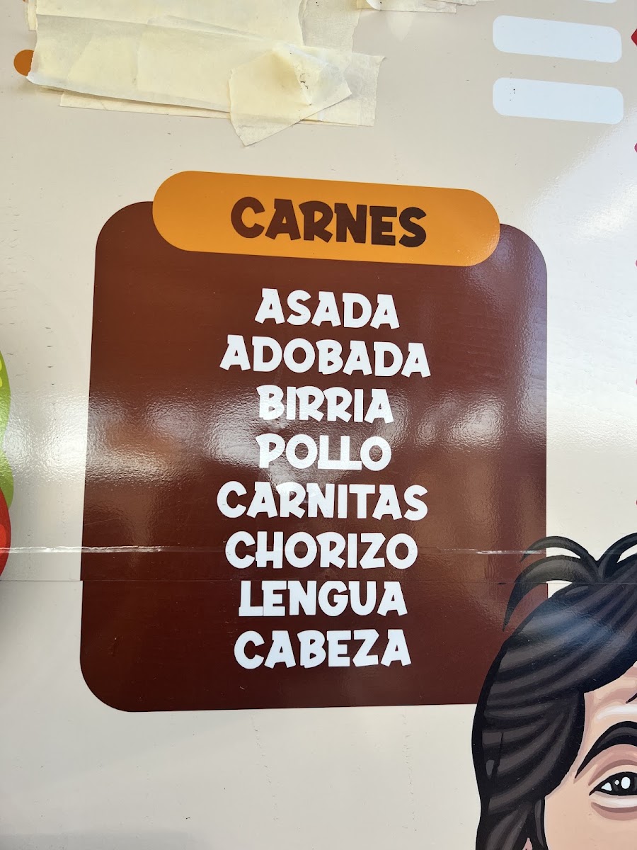 Tacos el Vitor menu board