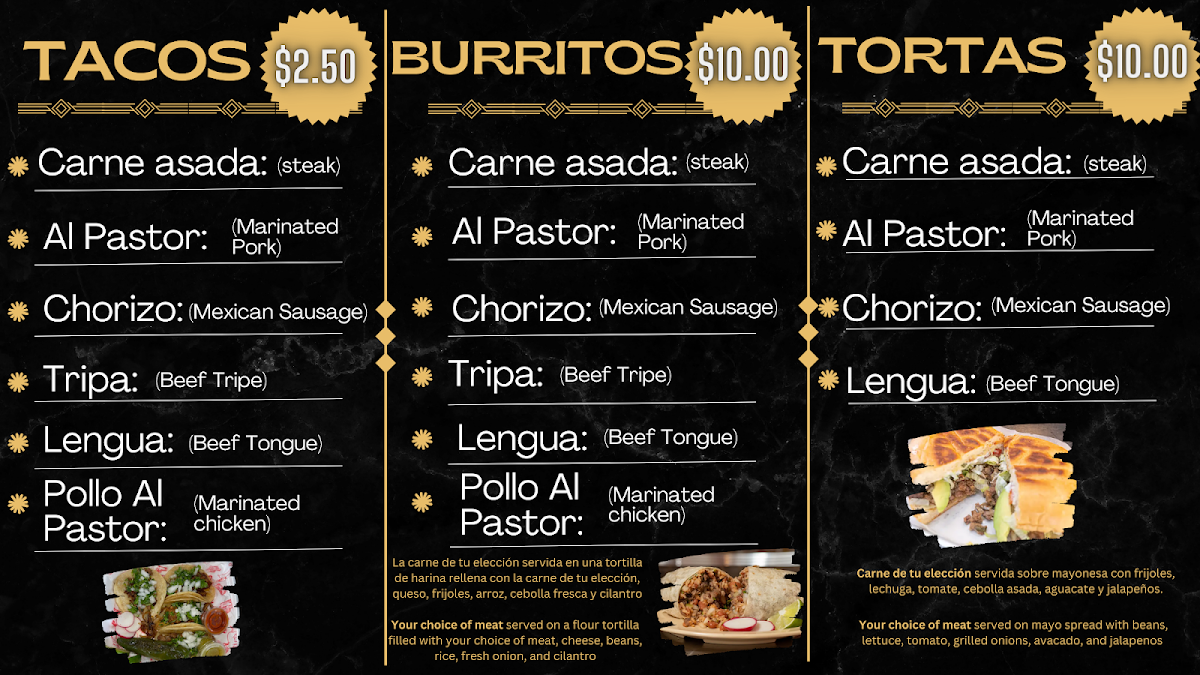 Tacos La Doña menu board