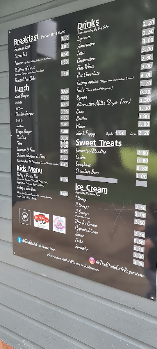 The Glade Cafe menu board