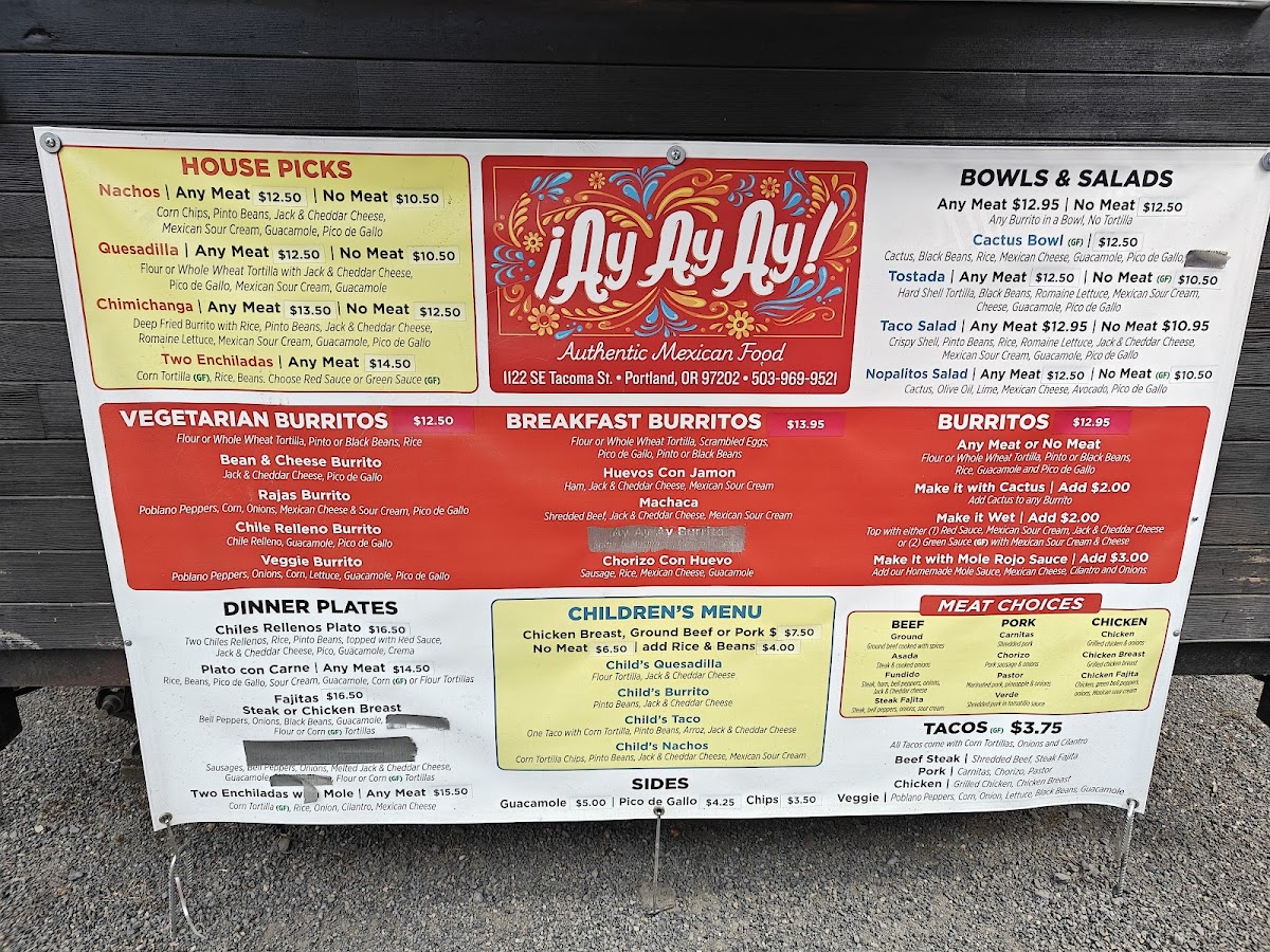 Ay Ay Ay menu board