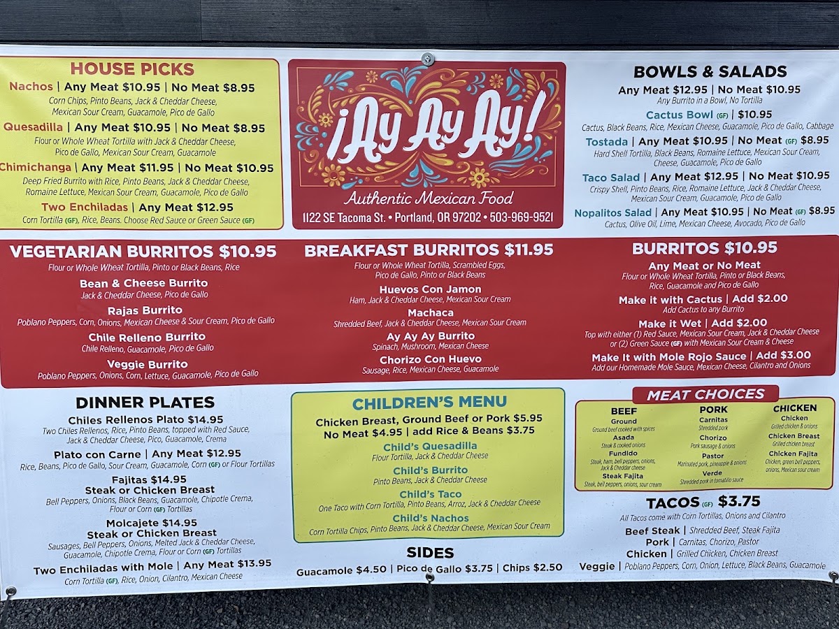 Ay Ay Ay menu board