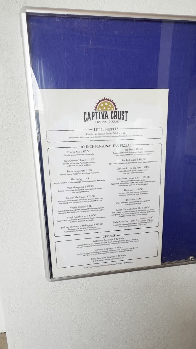 Captiva Crust menu board
