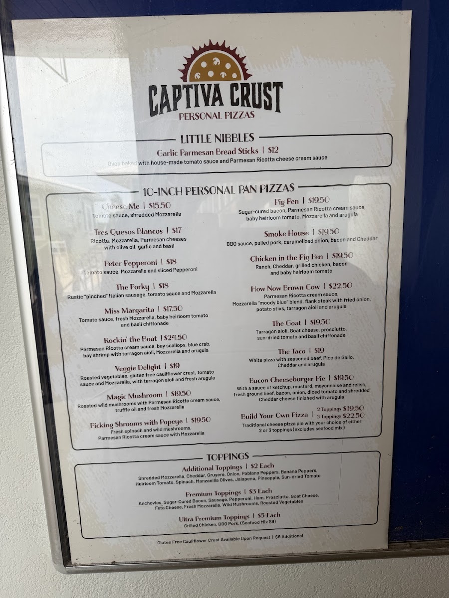 Captiva Crust menu board
