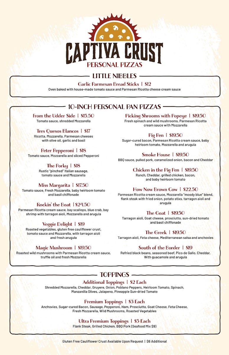 Captiva Crust menu board