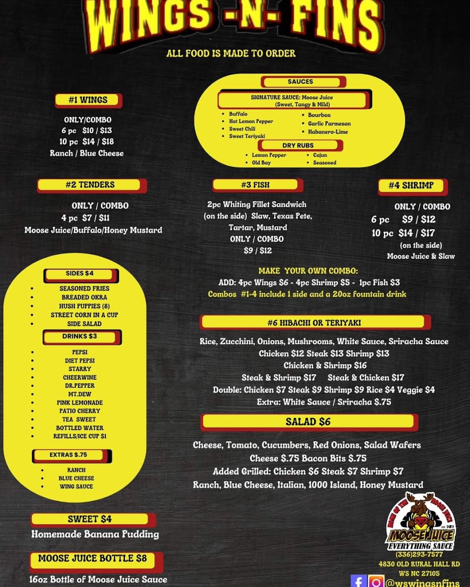WS Wings-N-Fins menu board