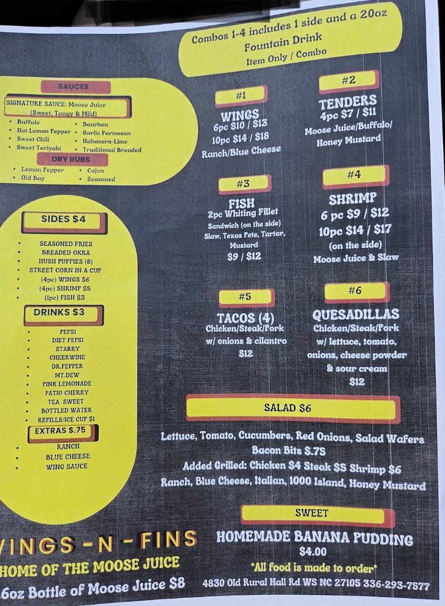 WS Wings-N-Fins menu board