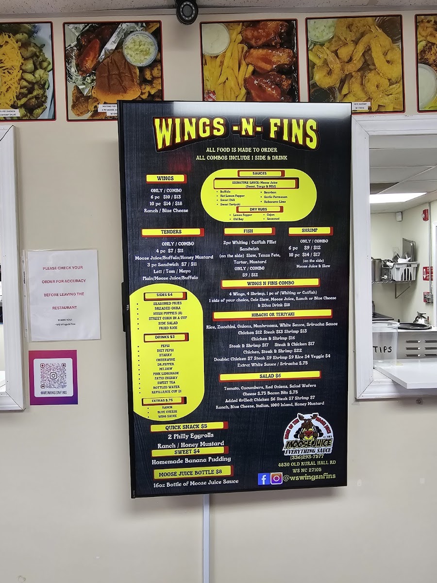 WS Wings-N-Fins menu board