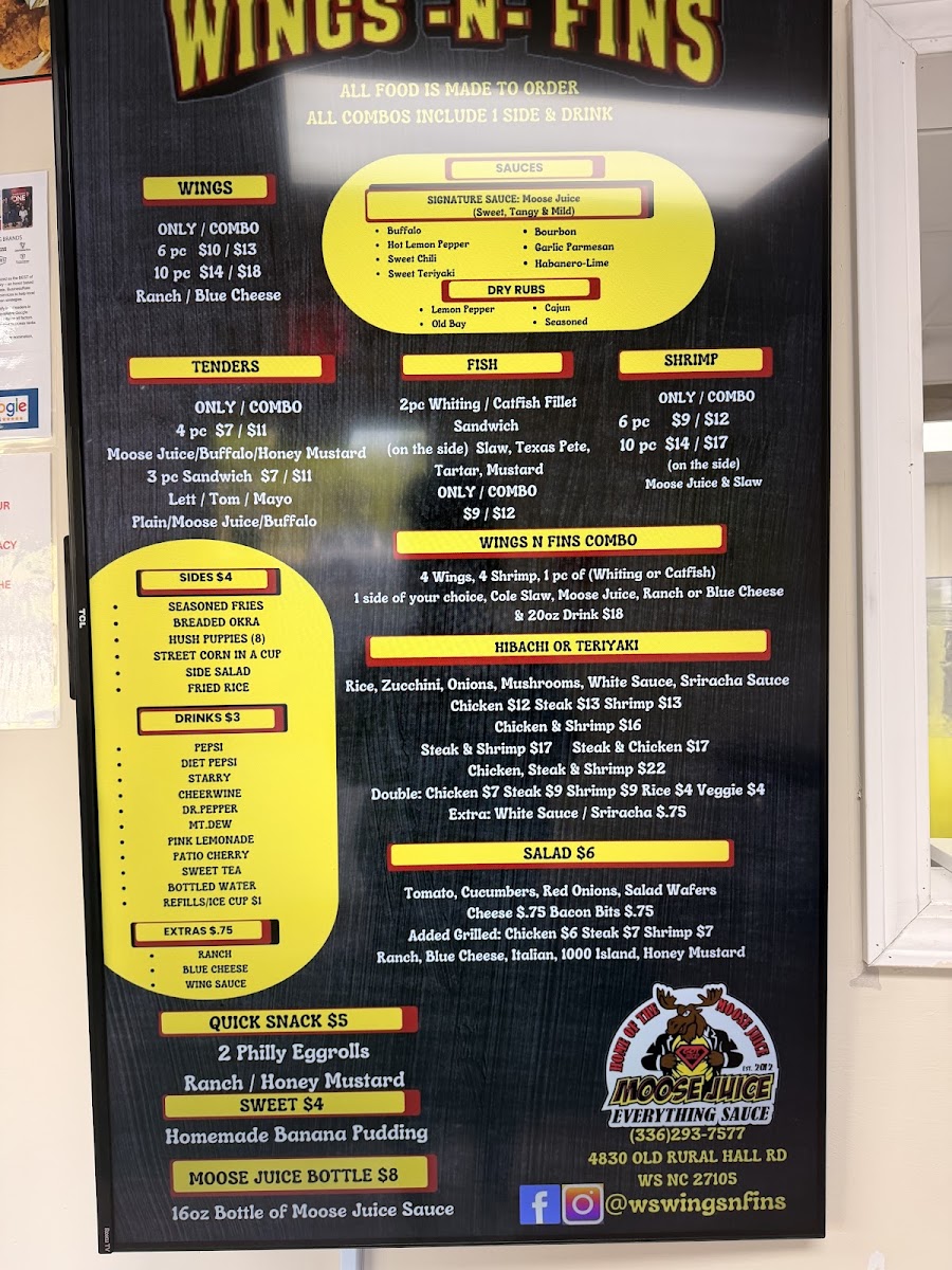 WS Wings-N-Fins menu board