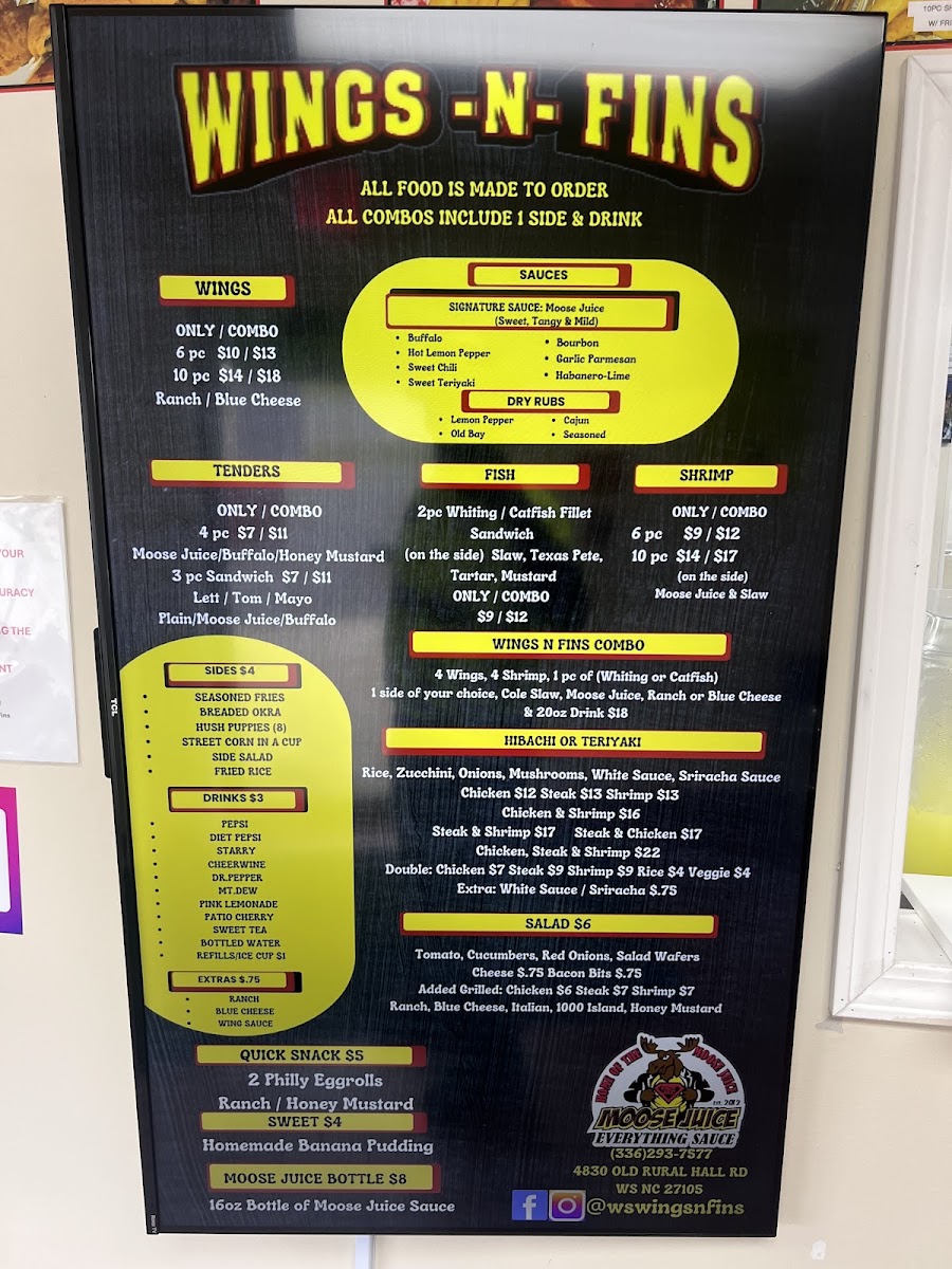 WS Wings-N-Fins menu board