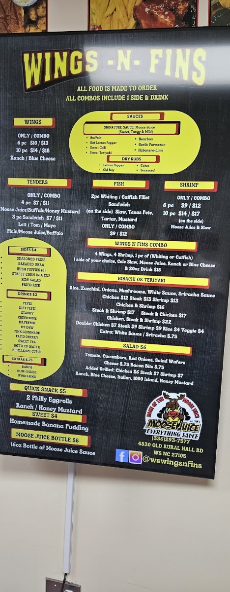 WS Wings-N-Fins menu board