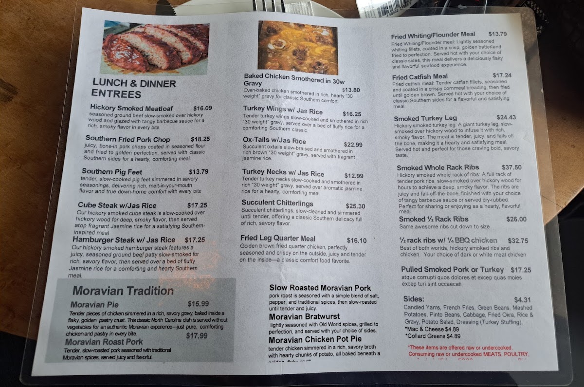 Bread of Heaven Soul Food Restaurant menu board