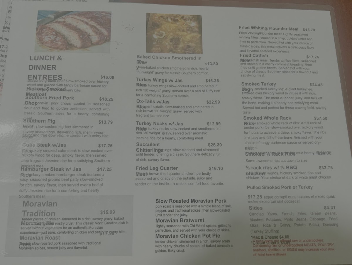 Bread of Heaven Soul Food Restaurant menu board