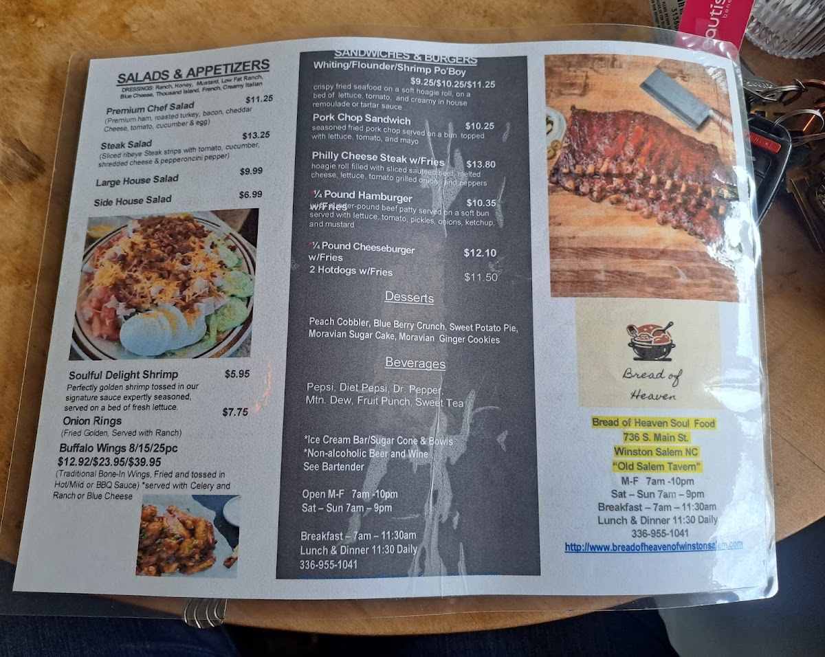 Bread of Heaven Soul Food Restaurant menu board
