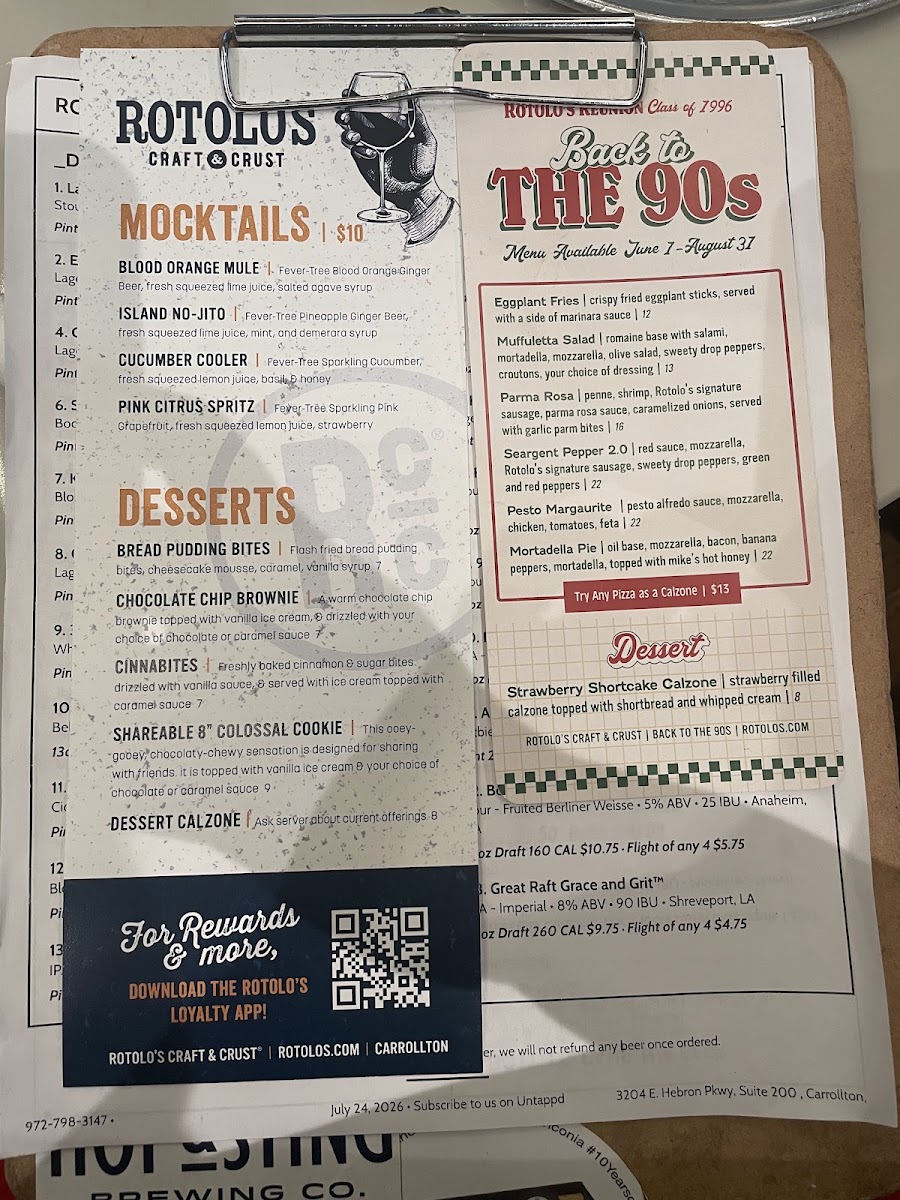 Rotolo's Craft & Crust menu board