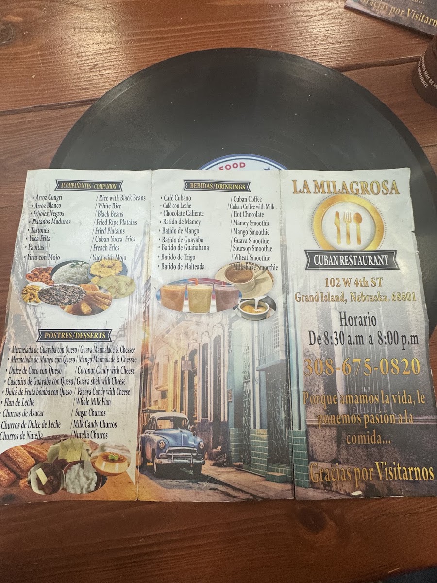 La Milagrosa menu board