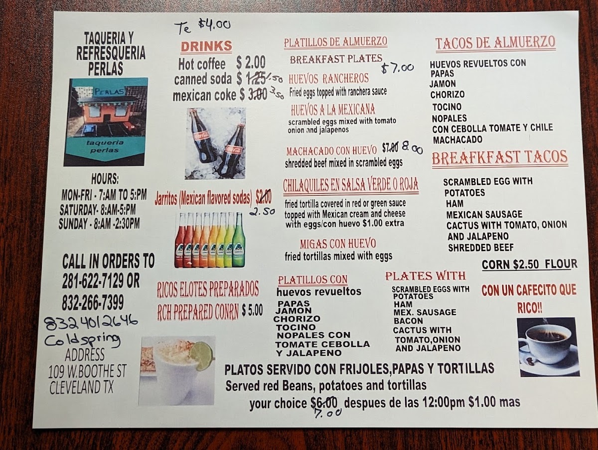Perla's Taqueria #2 menu board