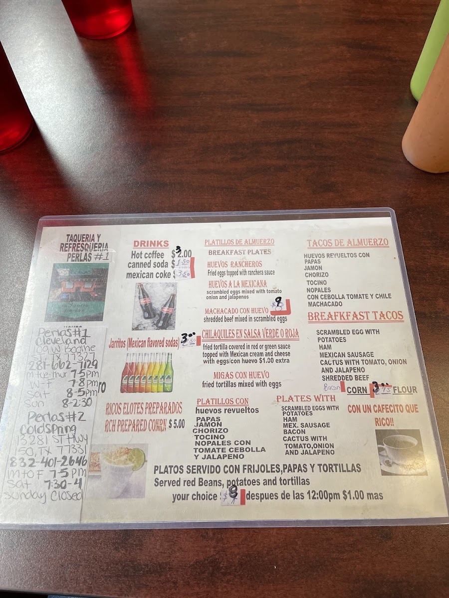 Perla's Taqueria #2 menu board
