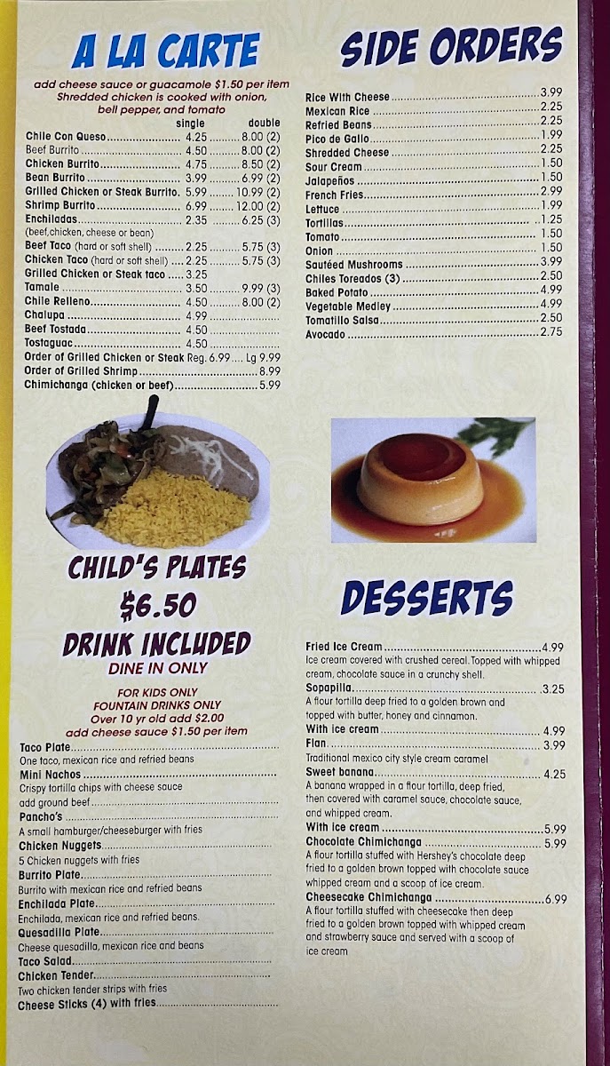 El Gallero Mexican Restaurant 2 menu board