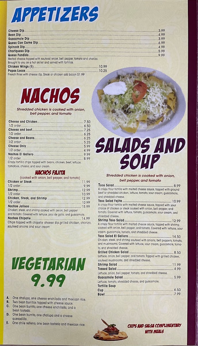 El Gallero Mexican Restaurant 2 menu board