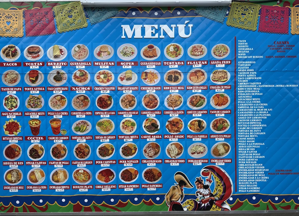 Taquería Los Charros menu board