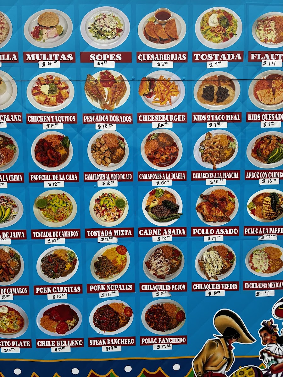 Taquería Los Charros menu board