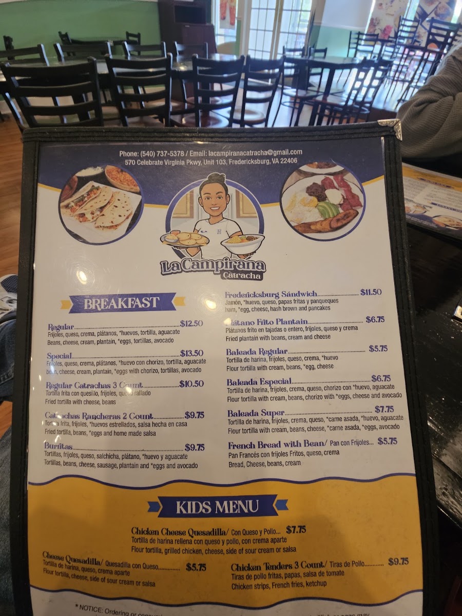 La Campirana Catracha menu board