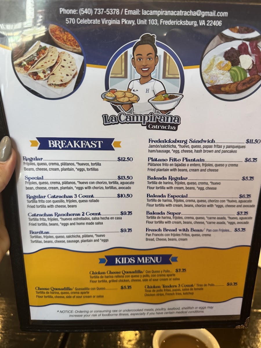 La Campirana Catracha menu board