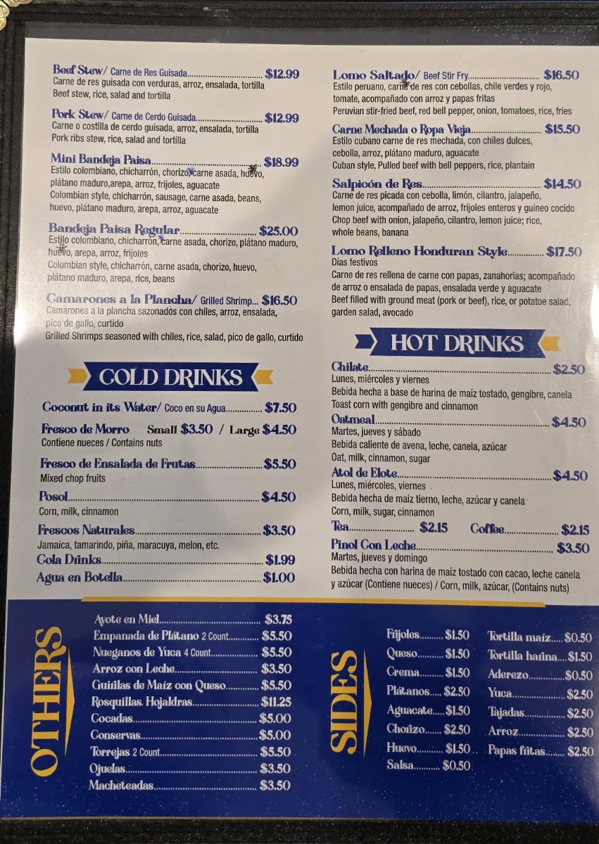 La Campirana Catracha menu board