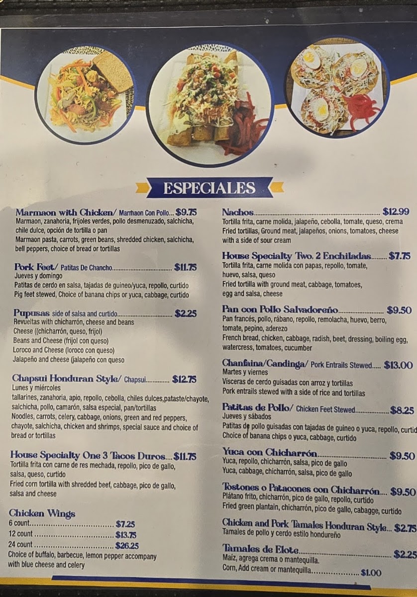 La Campirana Catracha menu board