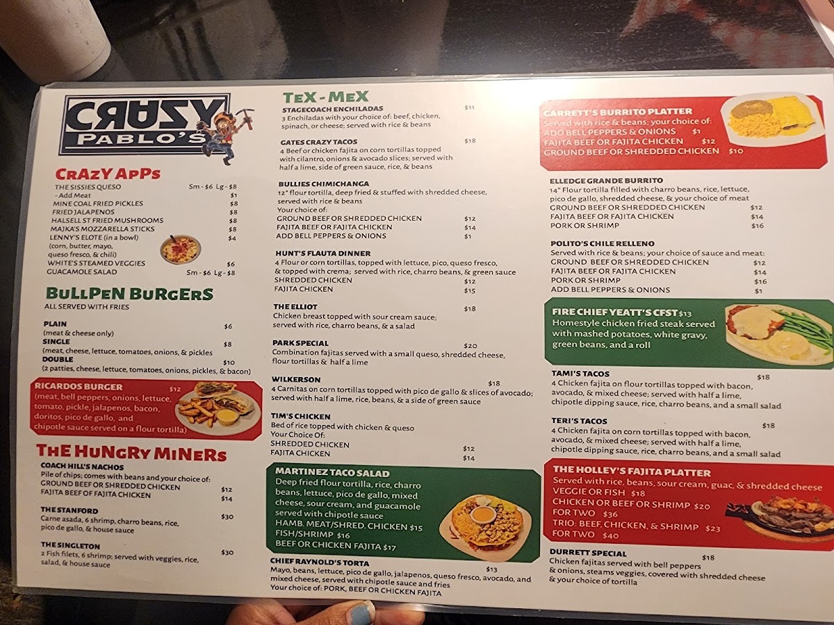 Crazy Pablo's menu board