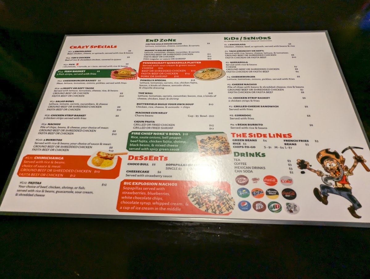 Crazy Pablo's menu board