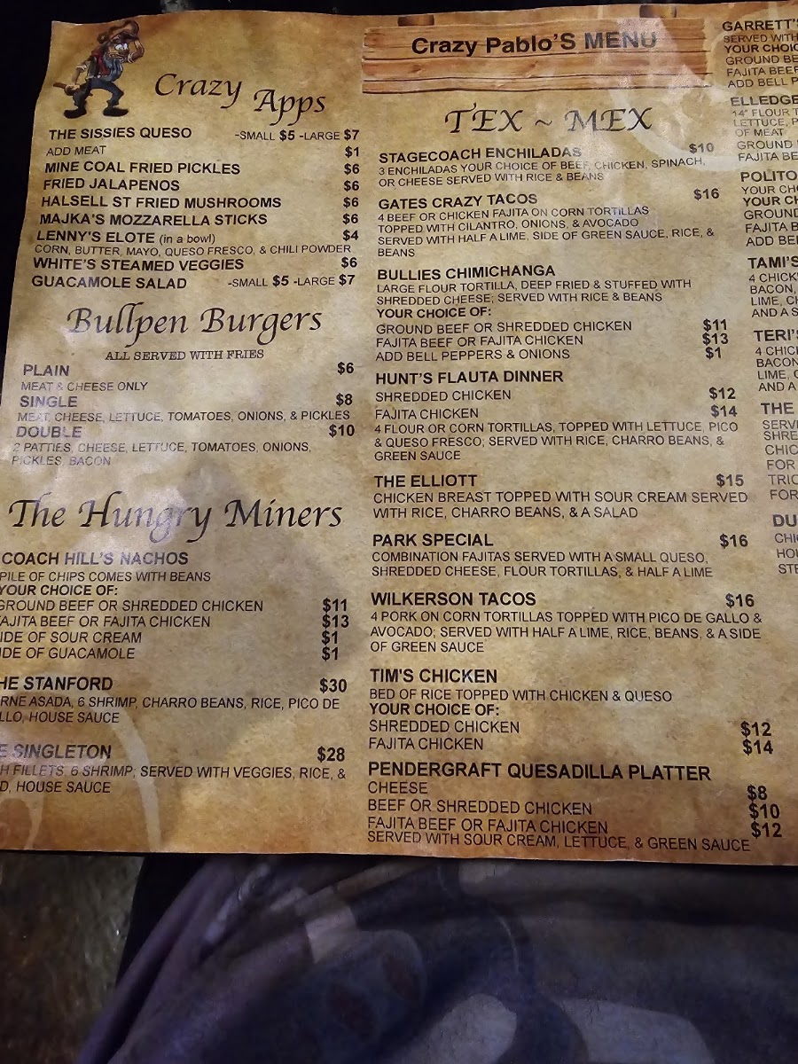 Crazy Pablo's menu board