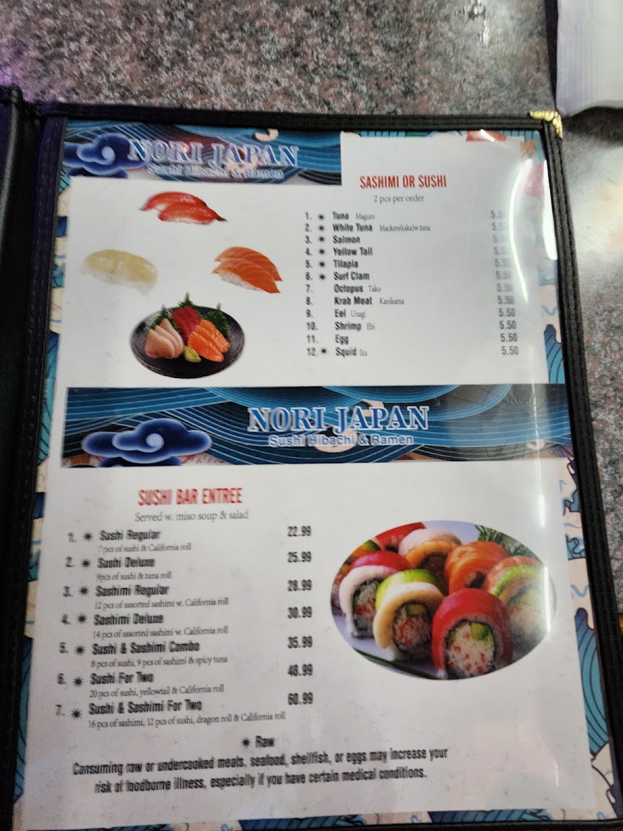 Nori Japan menu board