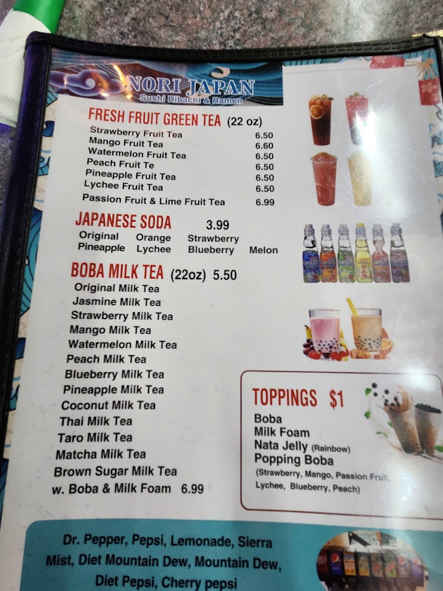 Nori Japan menu board