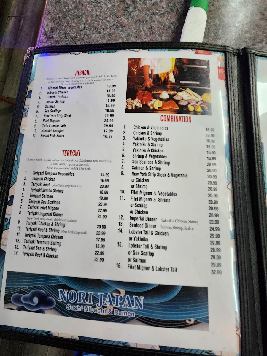 Nori Japan menu board