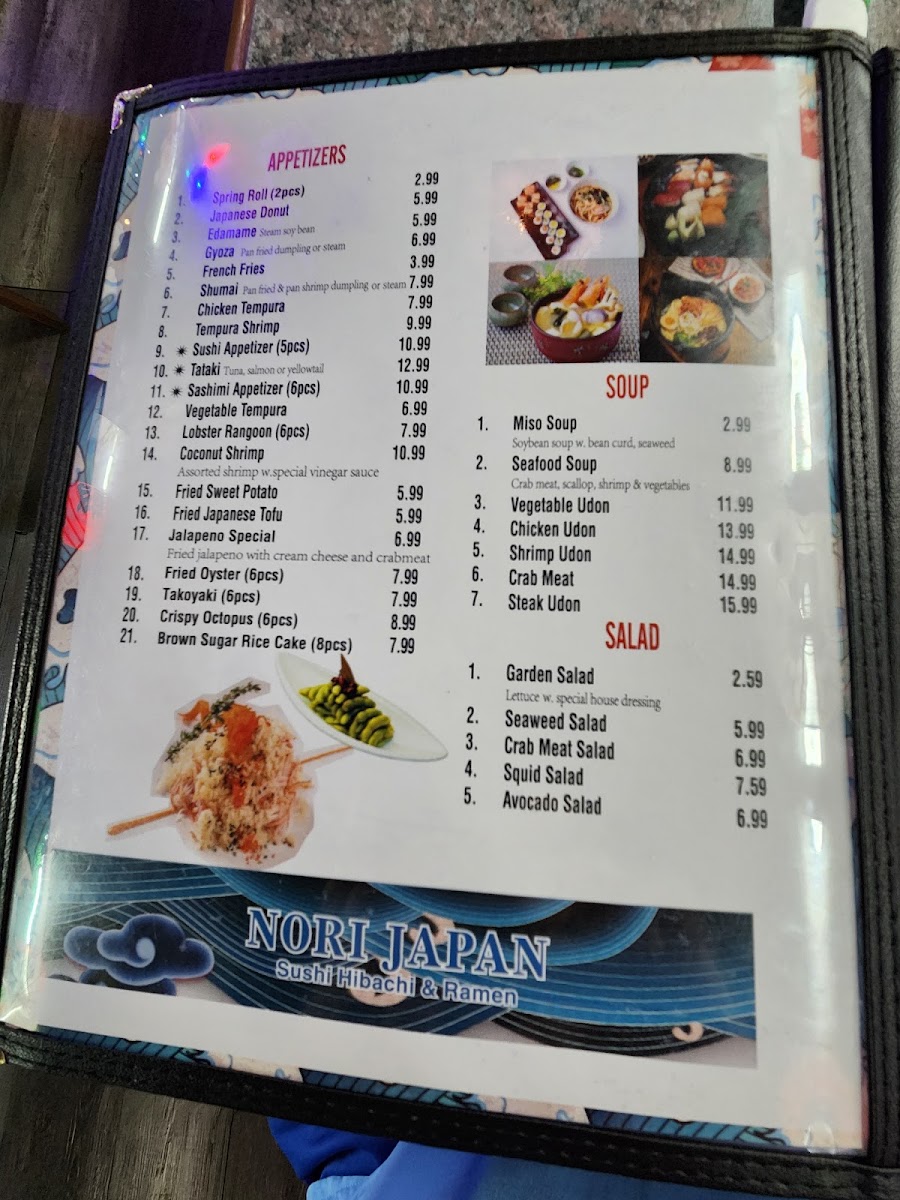 Nori Japan menu board