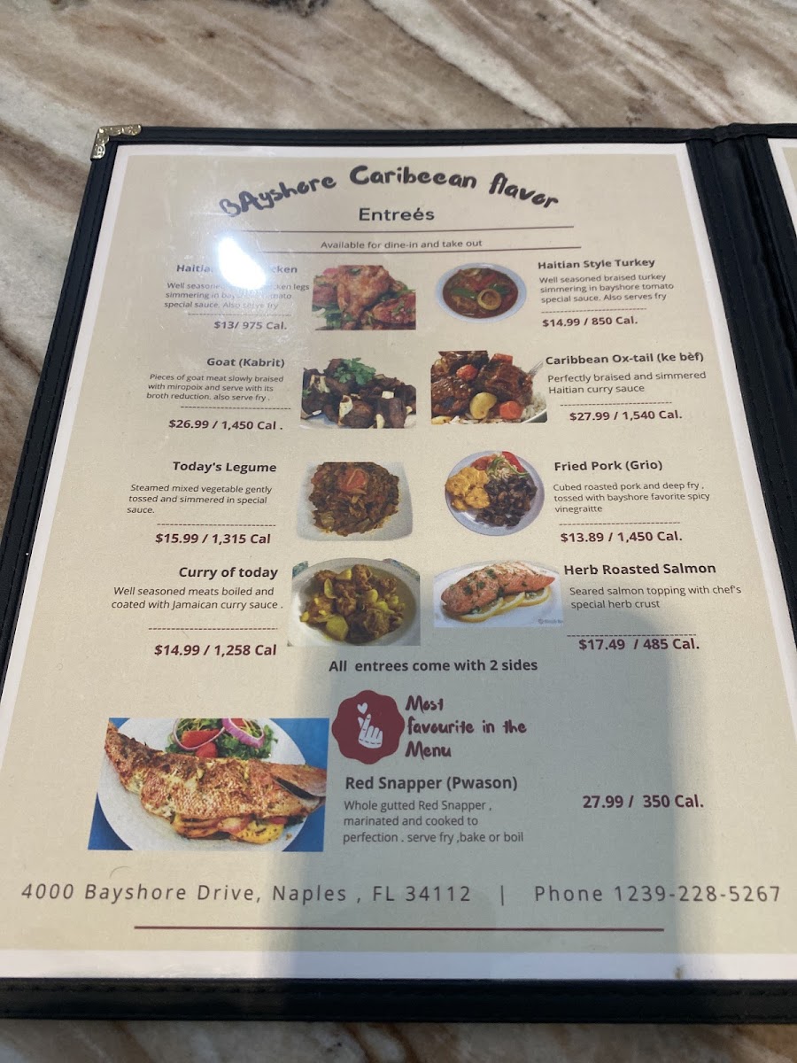 Bayshore Caribbean flavor menu board