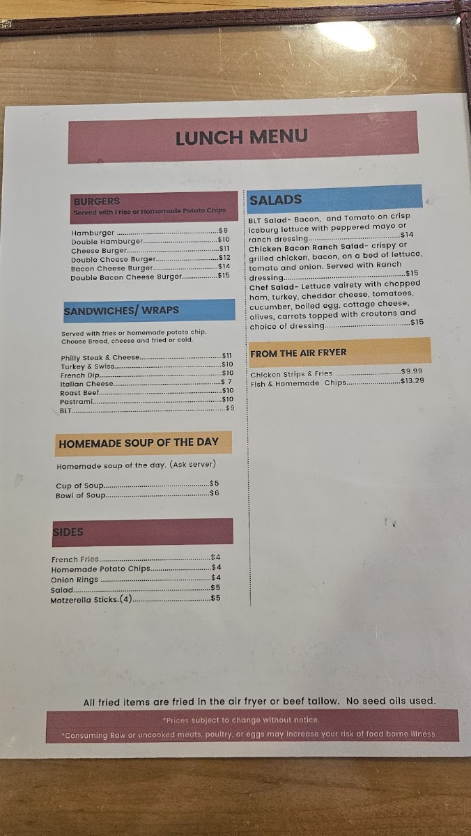 NAN'S CAFE menu board