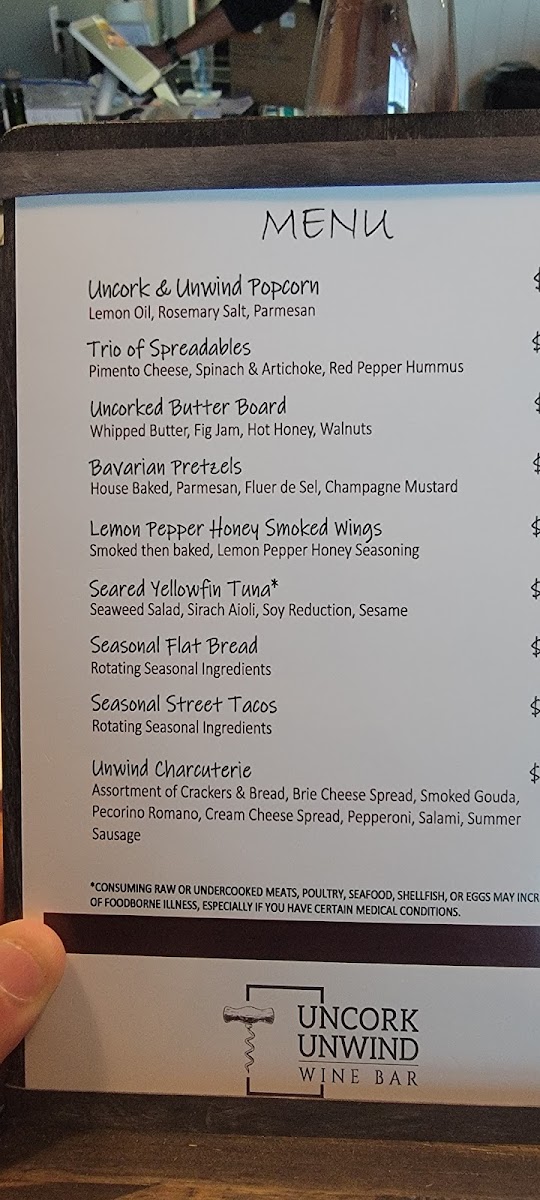 Uncork Unwind menu board