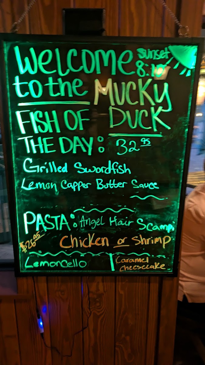 The Mucky Duck Restaurant menu board