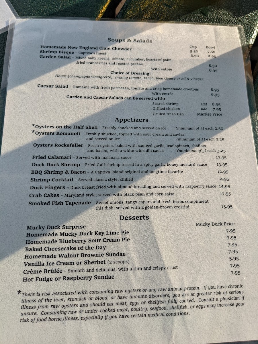 The Mucky Duck Restaurant menu board